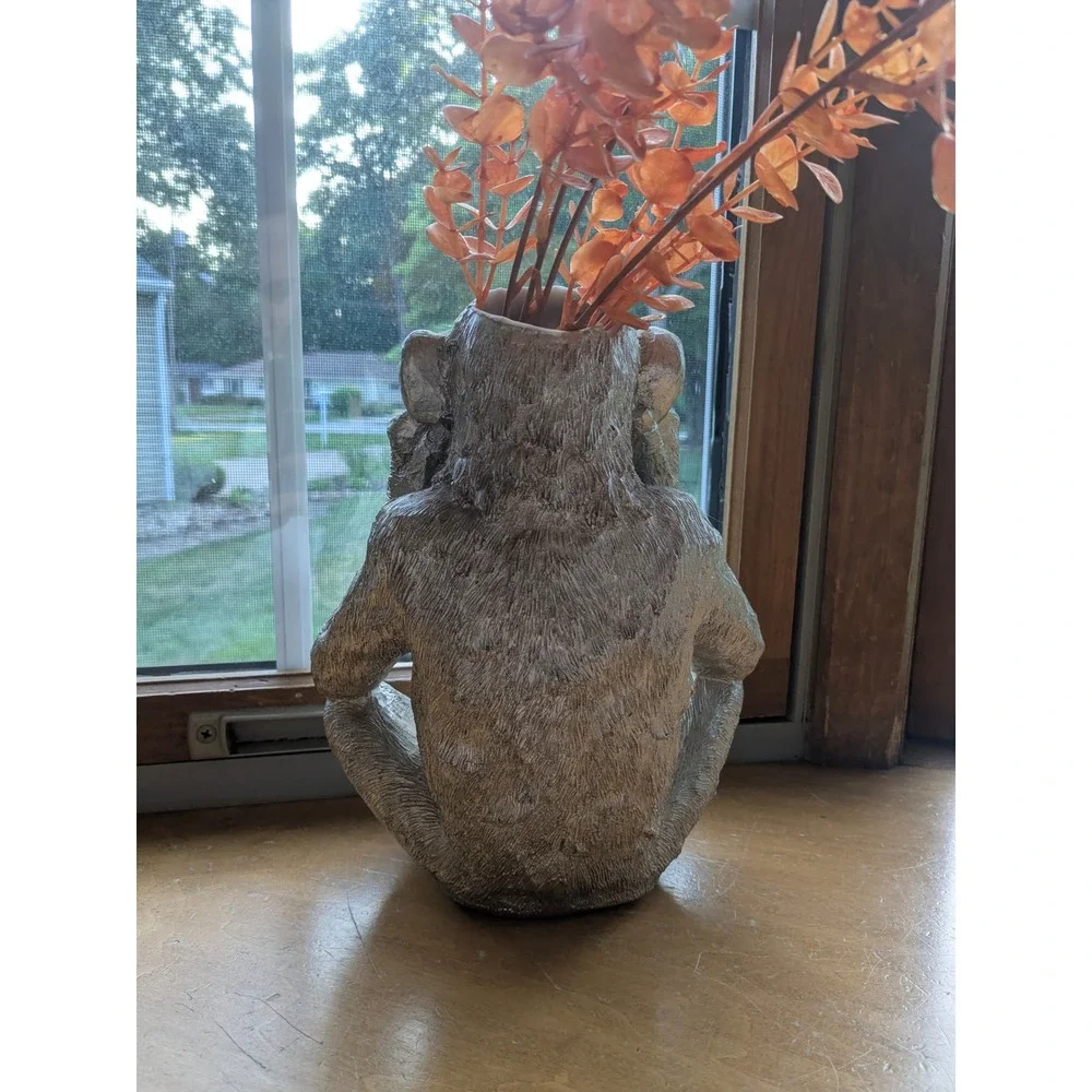 Whimsigoth Monkey Head Vase Chimp Statue Alt Decor Upcycled Maximalist Gold